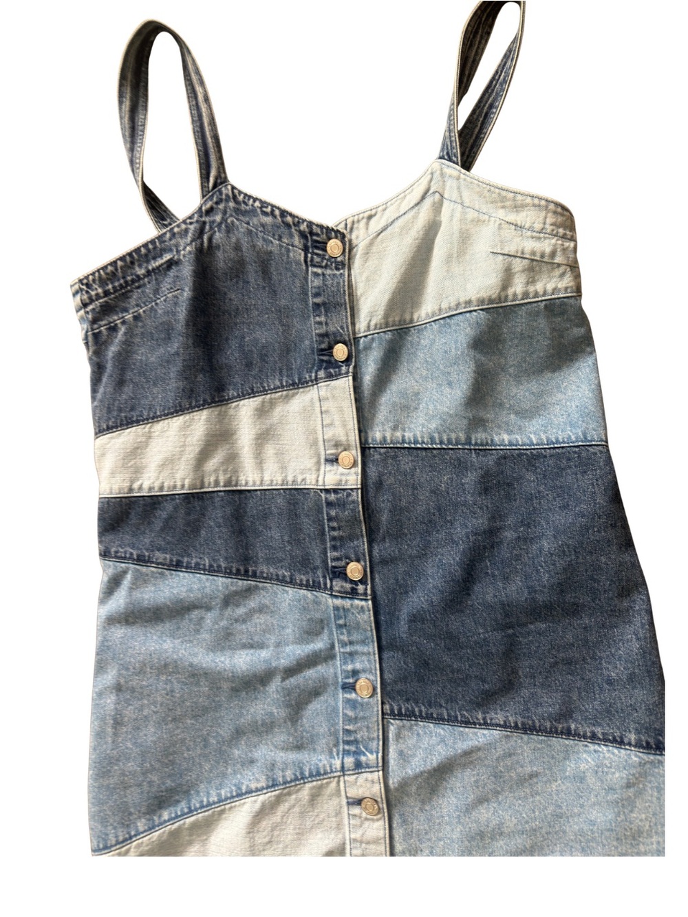 Vintage 90s GAP Patchwork Denim Mini Dress | Button Front Jean Dress |